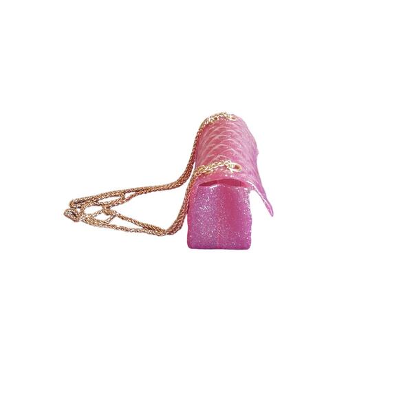 Tiny Treats Glitter Wave Cross Body Purse Handbag Pink Gold Chain Jelly Style - Picture 4 of 12